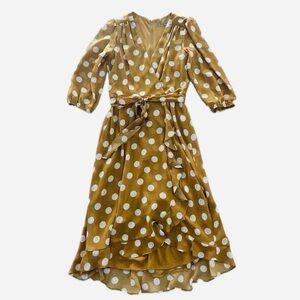 Danny & Nicole Polka Dot Cottagecore Baloon Sleeve Yellow-Mustard High-Low Dress